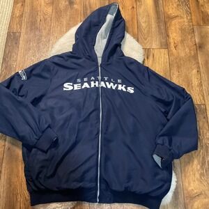 NFL Seahawks Jacket Reversible 3XL Full‎ Zip Hooded Navy Blue Gry Football Mens